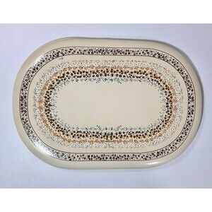 6 Vtg Retro Town & Country Vinyl Cream Brown Table Placemat Oval Flower Border